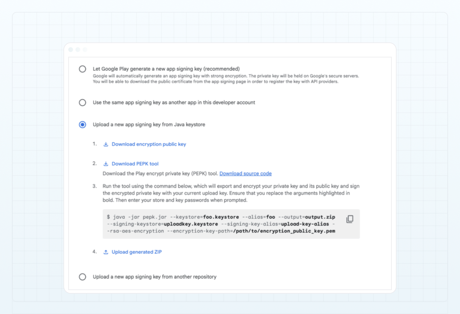 Upload app signing key
