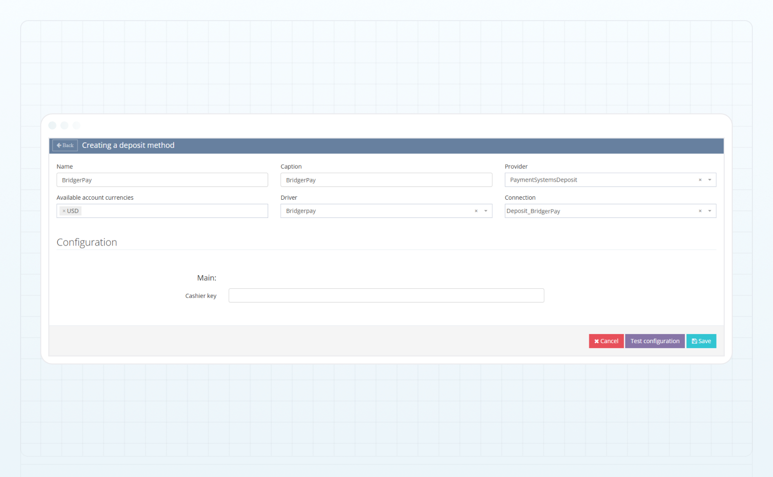 Create the BridgerPay deposit method