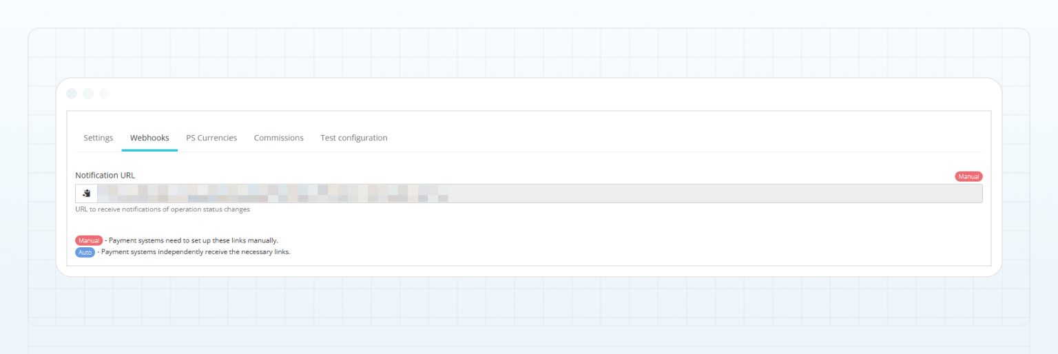 BridgerPay deposit method — Webhooks tab