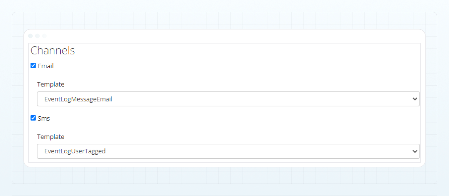 Email and Sms notification options