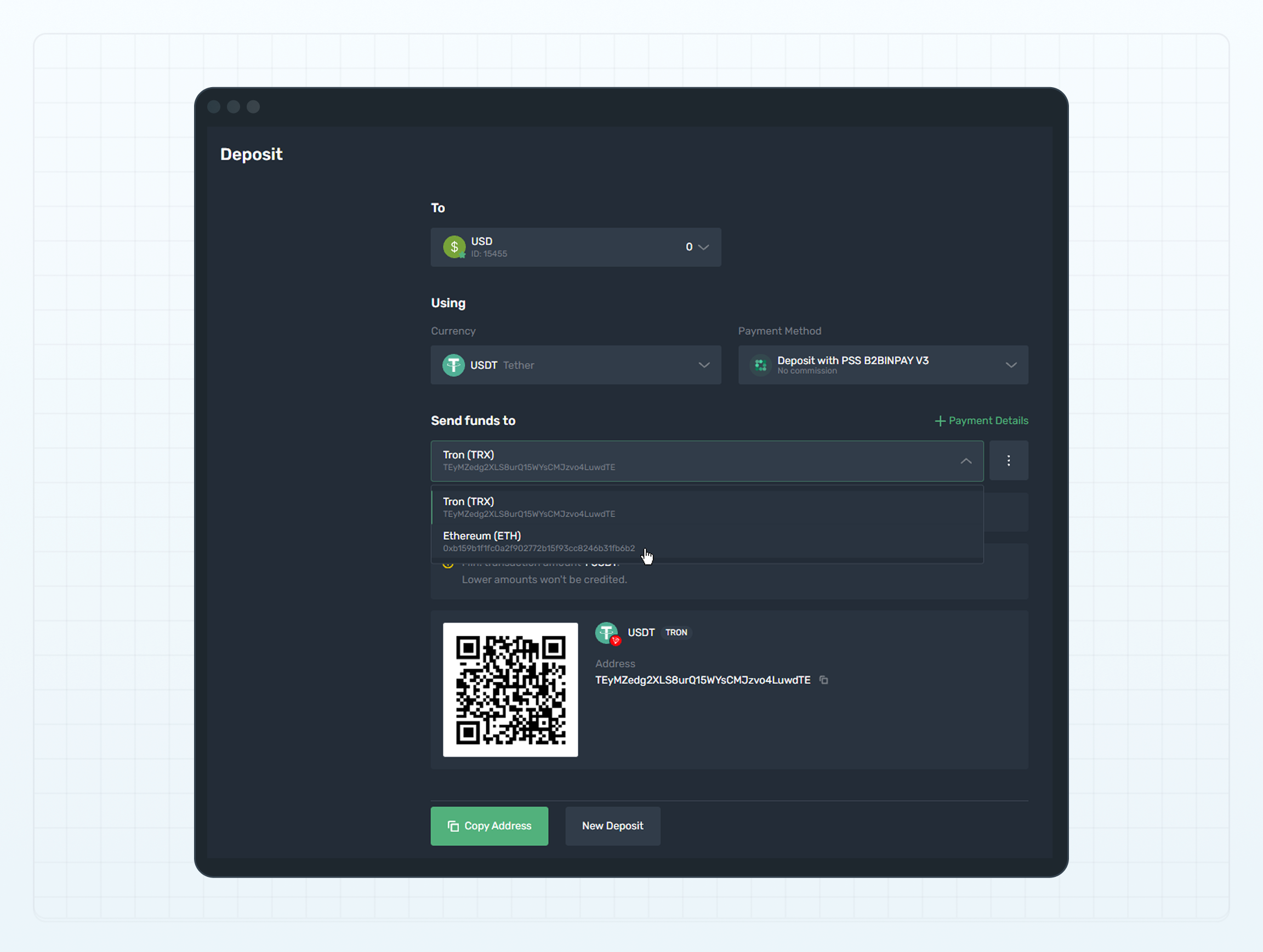 B2BINPAY deposit method with static payment details B2BINPAY deposit method with static payment details