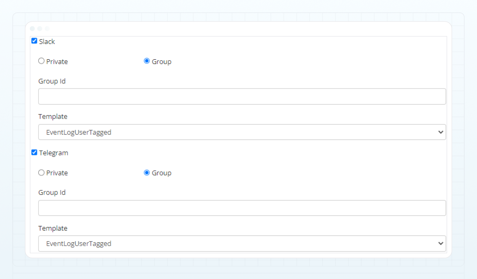 Slack and Telegram notification options