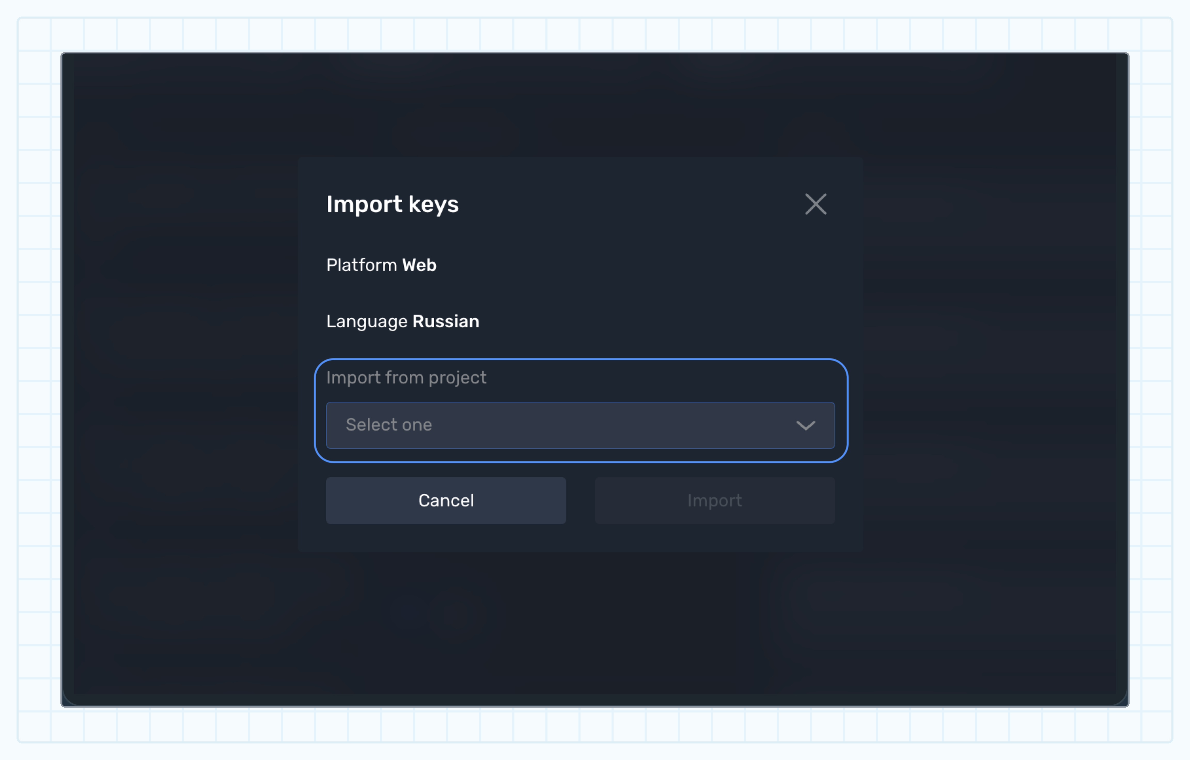 Select a source project to import keys from Select a source project to import keys from